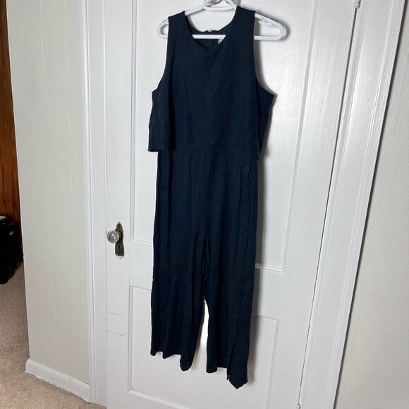 Anthropologie Freya Black Sleeveless Stretch Scallop Jumpsuit Outfit Size 14P - Picture 2 of 7